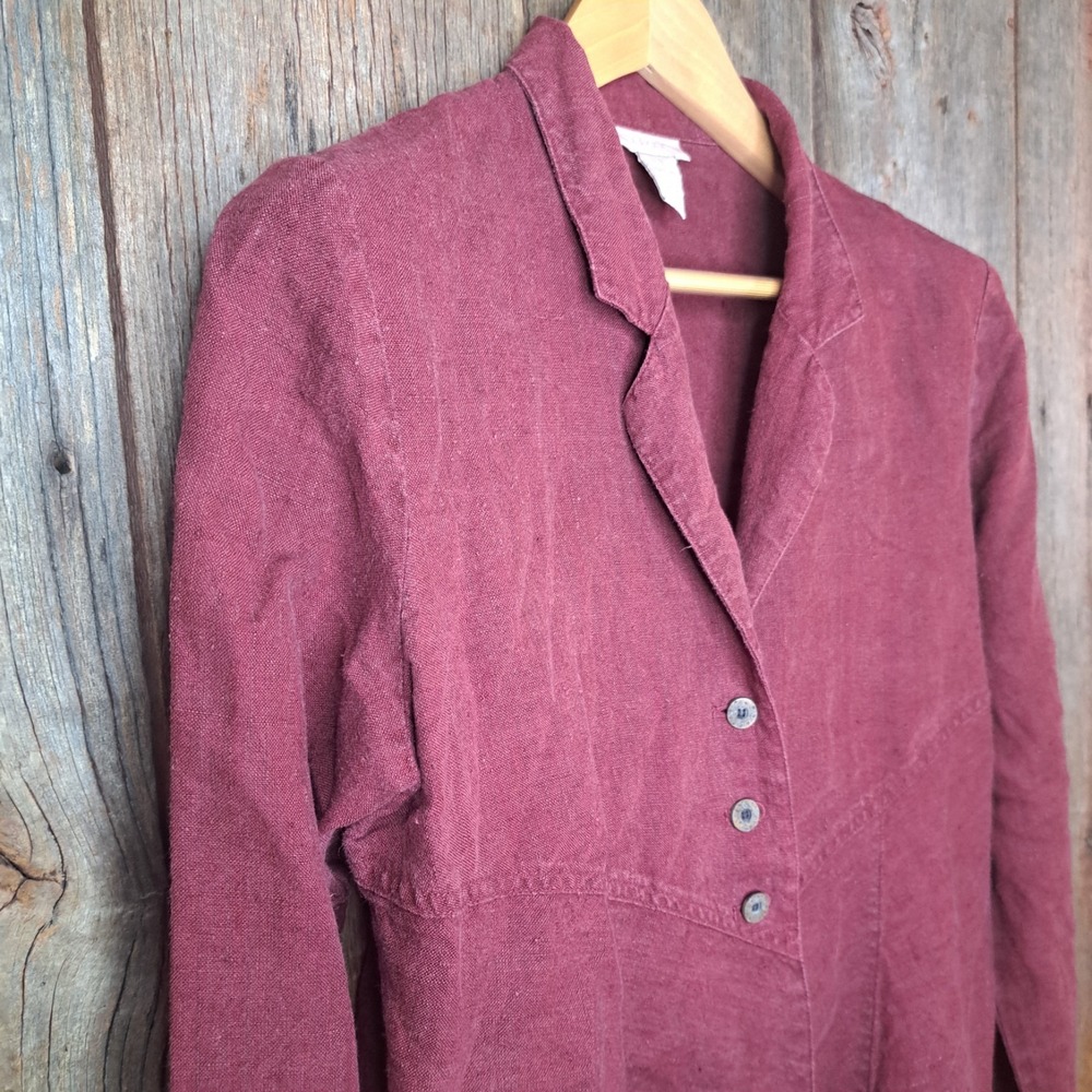 Vintage Y2k Lagenlook Earthcore Linen J Jill Crimson Womens 8 Shirt Tunic Jacket